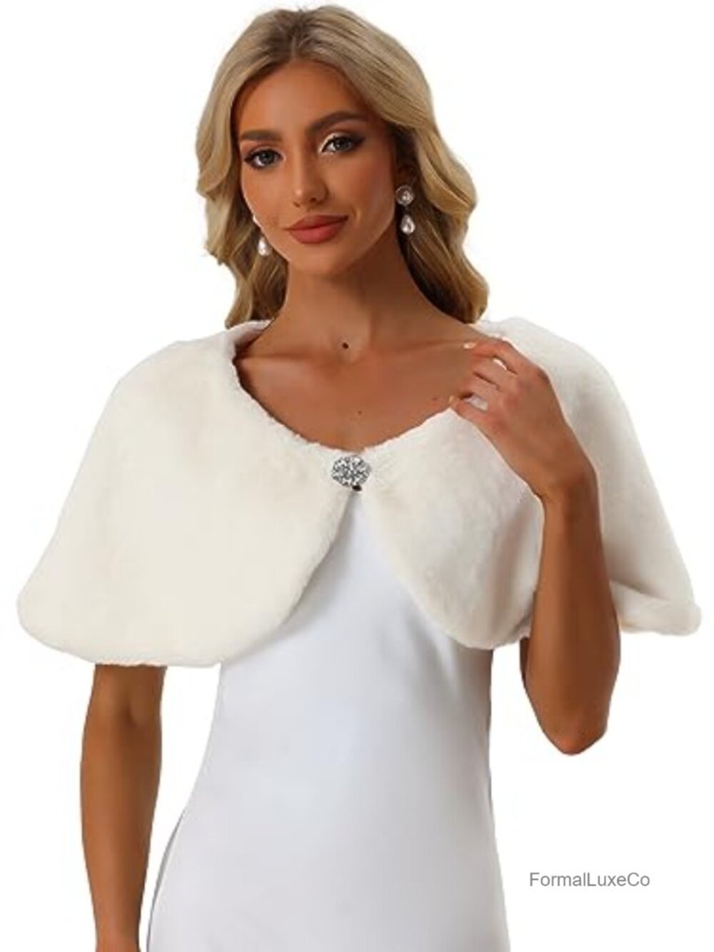 Women's Elegant Faux Fur Shawl Wrap Stole for Wedding Party